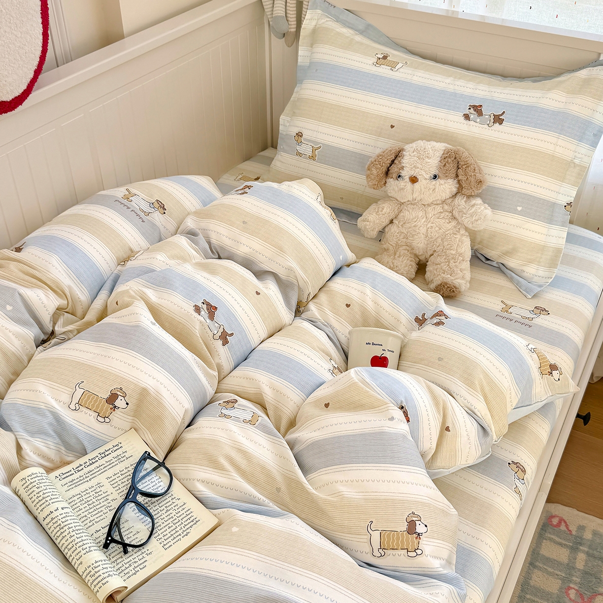 91家纺网 家纺一手货源 找家纺 尚帛 2026新款全棉品质喷气印花爆款四件套 多规格套件 单品系列-四件套学生款 奔跑小狗