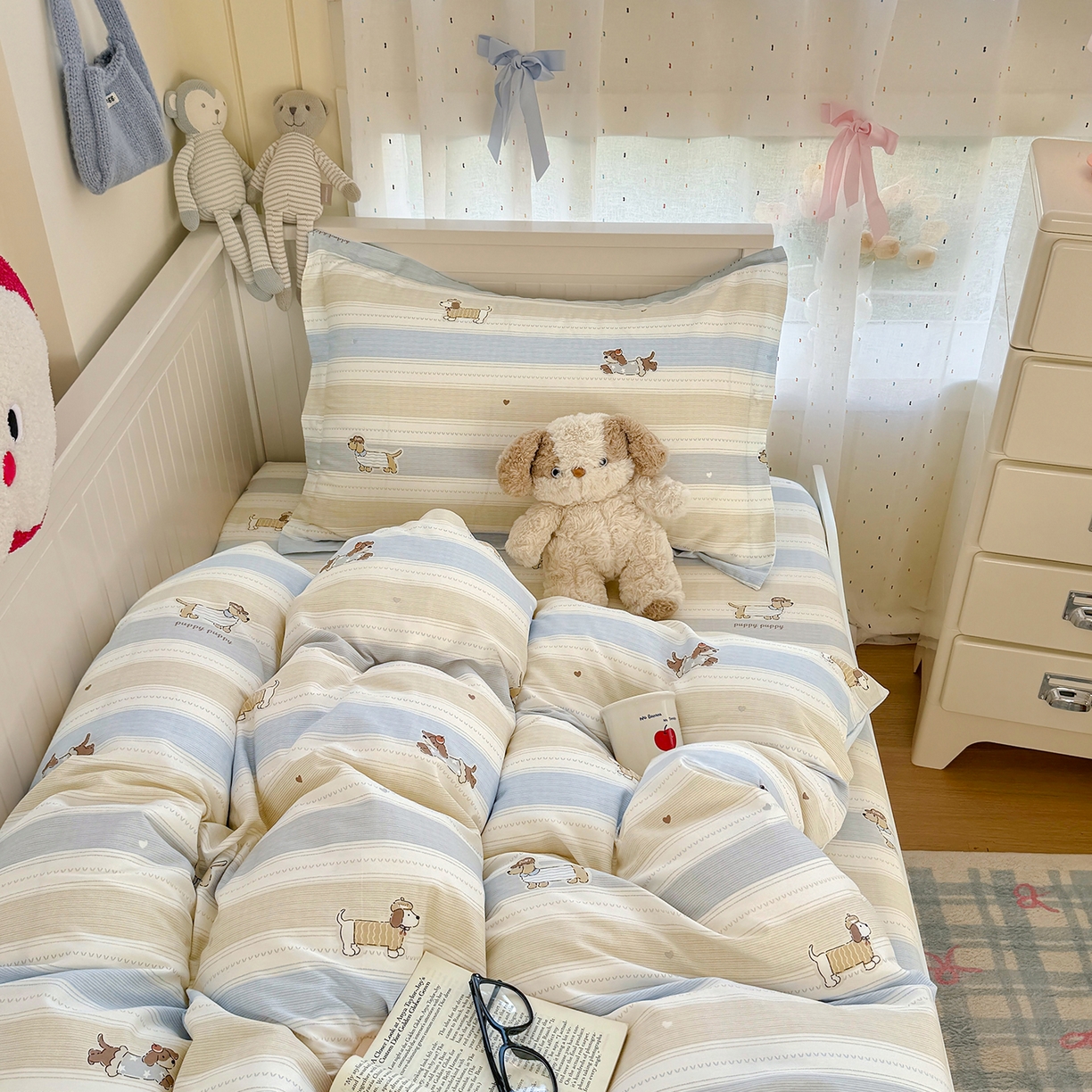 91家纺网 家纺一手货源 找家纺 尚帛 2026新款全棉品质喷气印花爆款四件套 多规格套件 单品系列-四件套学生款 奔跑小狗