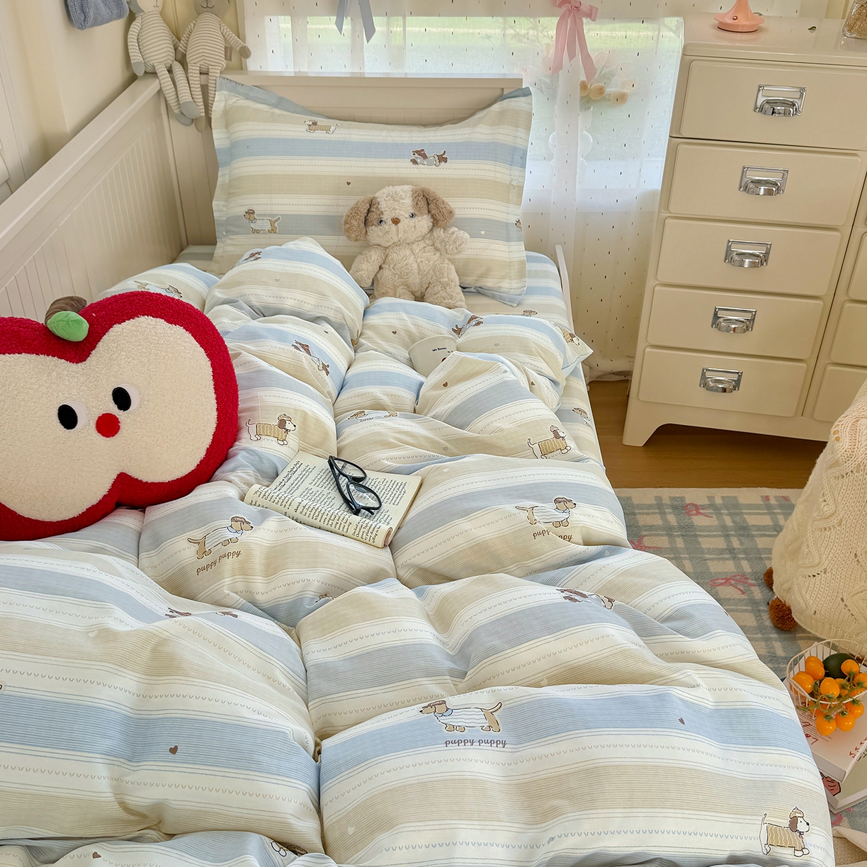 91家纺网 家纺一手货源 找家纺 尚帛 2026新款全棉品质喷气印花爆款四件套 多规格套件 单品系列-四件套学生款 奔跑小狗