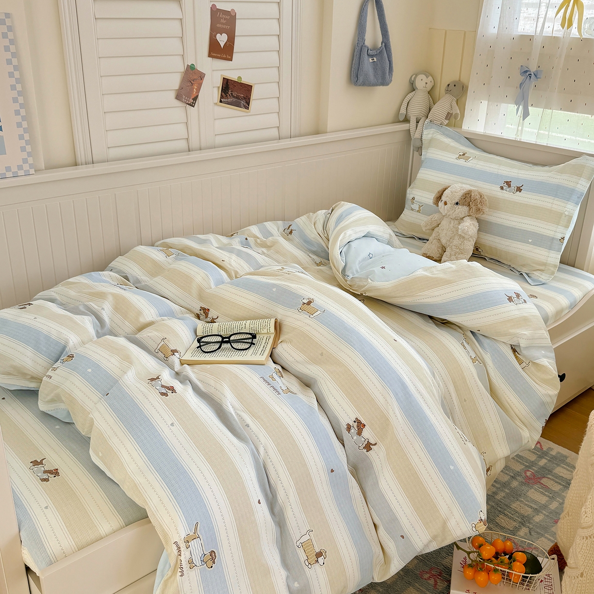 91家纺网 家纺一手货源 找家纺 尚帛 2026新款全棉品质喷气印花爆款四件套 多规格套件 单品系列-四件套学生款 奔跑小狗