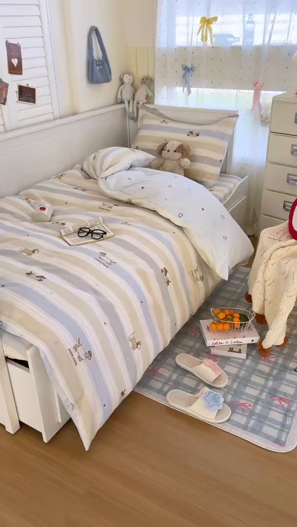 91家纺网 家纺一手货源 找家纺 尚帛 2026新款全棉品质喷气印花爆款四件套 多规格套件 单品系列-四件套学生款 奔跑小狗