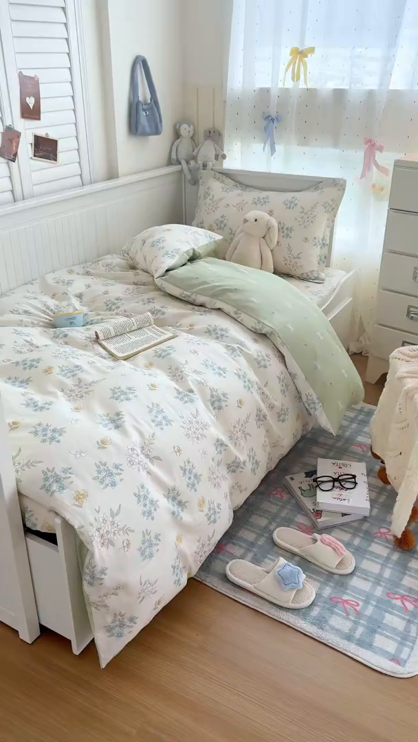 91家纺网 家纺一手货源 找家纺 尚帛 2026新款全棉品质喷气印花爆款四件套 多规格套件 单品系列-四件套学生款 春漫庭