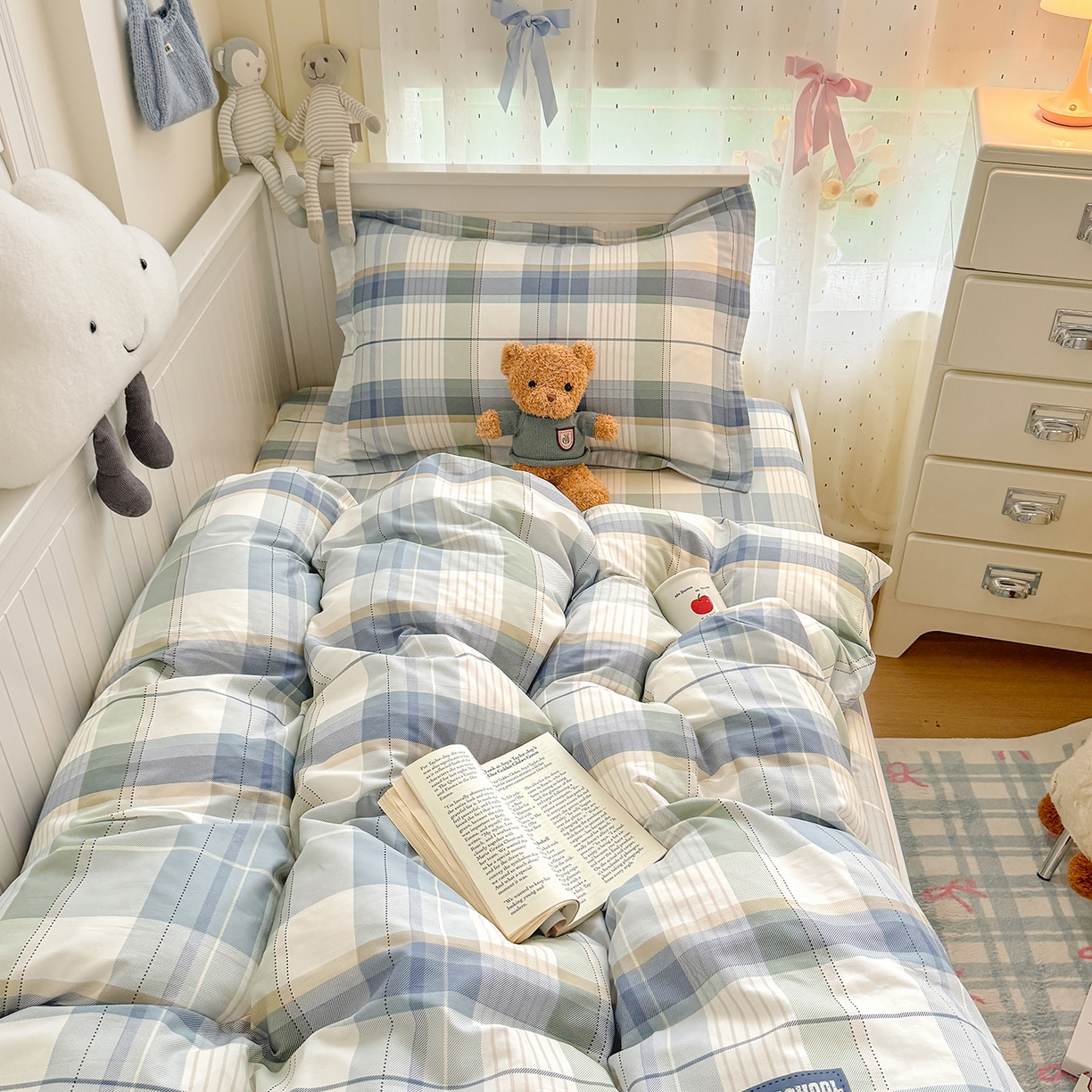 91家纺网 家纺一手货源 找家纺 尚帛 2026新款全棉品质喷气印花爆款四件套 多规格套件 单品系列-四件套学生款 格兰德-蓝