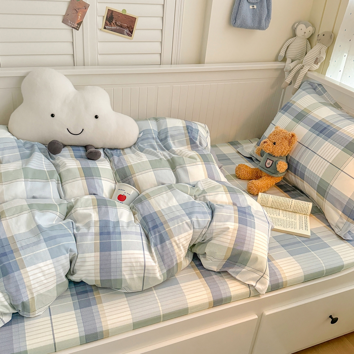 91家纺网 家纺一手货源 找家纺 尚帛 2026新款全棉品质喷气印花爆款四件套 多规格套件 单品系列-四件套学生款 格兰德-蓝