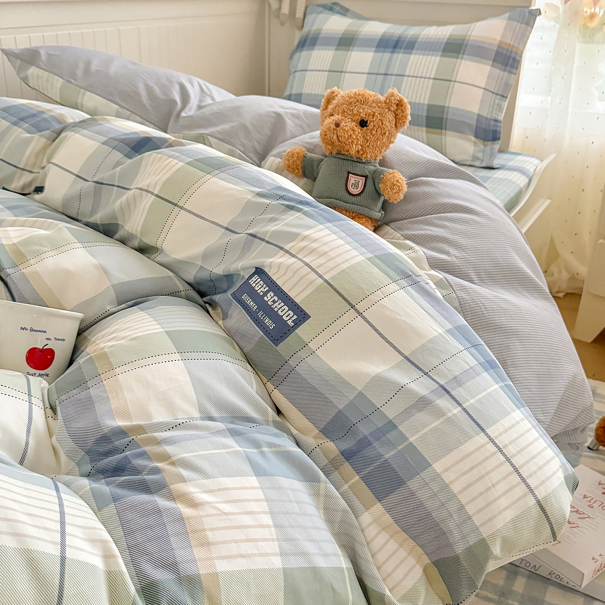 91家纺网 家纺一手货源 找家纺 尚帛 2026新款全棉品质喷气印花爆款四件套 多规格套件 单品系列-四件套学生款 格兰德-蓝