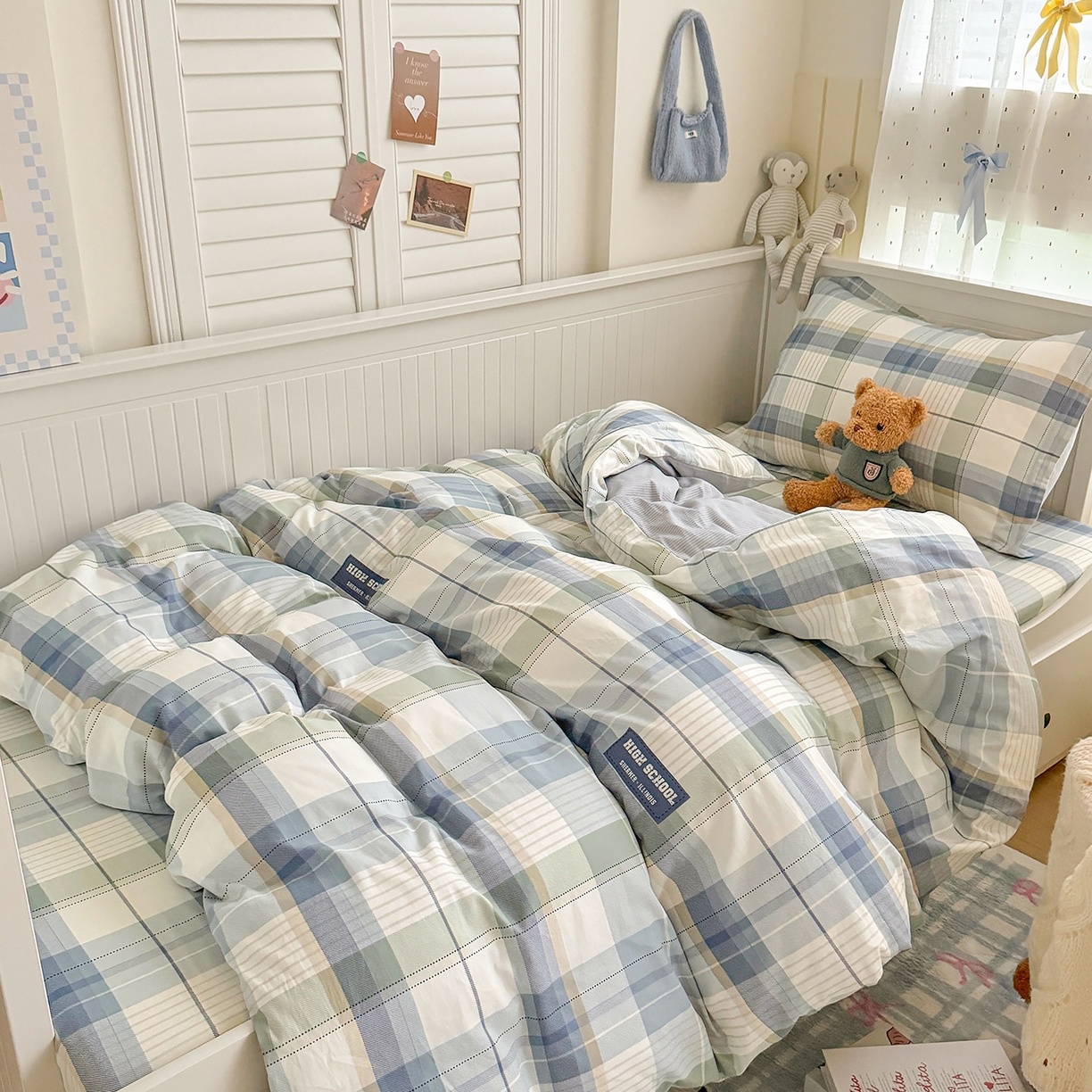 91家纺网 家纺一手货源 找家纺 尚帛 2026新款全棉品质喷气印花爆款四件套 多规格套件 单品系列-四件套学生款 格兰德-蓝