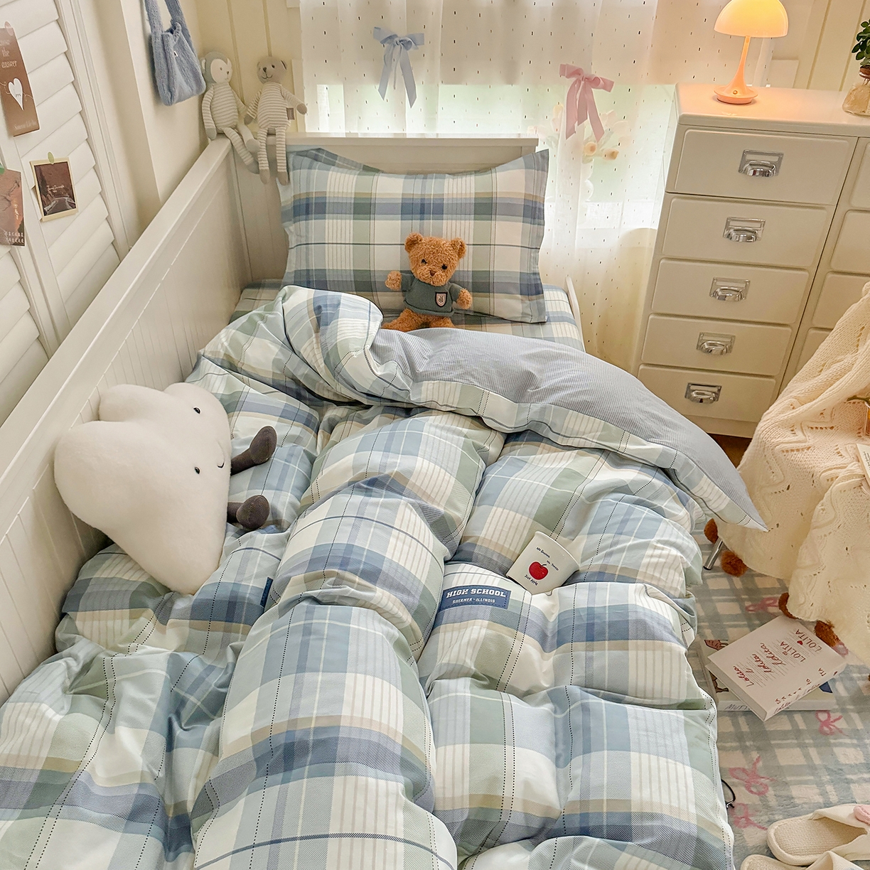 91家纺网 家纺一手货源 找家纺 尚帛 2026新款全棉品质喷气印花爆款四件套 多规格套件 单品系列-四件套学生款 格兰德-蓝