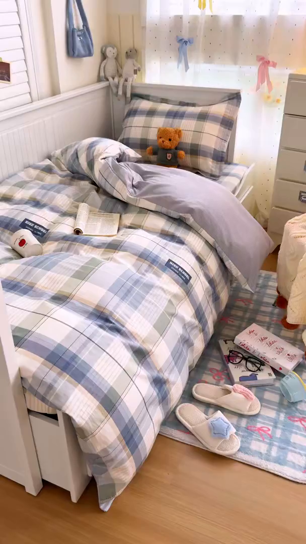 91家纺网 家纺一手货源 找家纺 尚帛 2026新款全棉品质喷气印花爆款四件套 多规格套件 单品系列-四件套学生款 格兰德-蓝