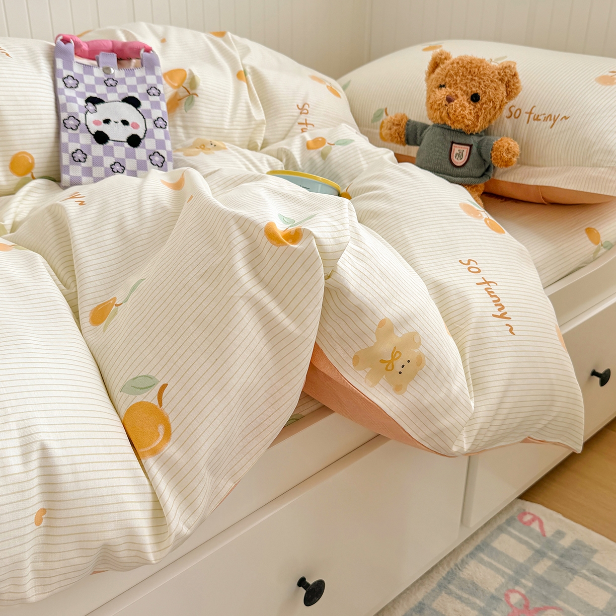 91家纺网 家纺一手货源 找家纺 尚帛 2026新款全棉品质喷气印花爆款四件套 多规格套件 单品系列-四件套学生款 欢乐碰碰熊