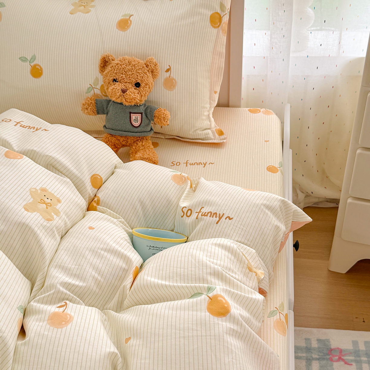 91家纺网 家纺一手货源 找家纺 尚帛 2026新款全棉品质喷气印花爆款四件套 多规格套件 单品系列-四件套学生款 欢乐碰碰熊