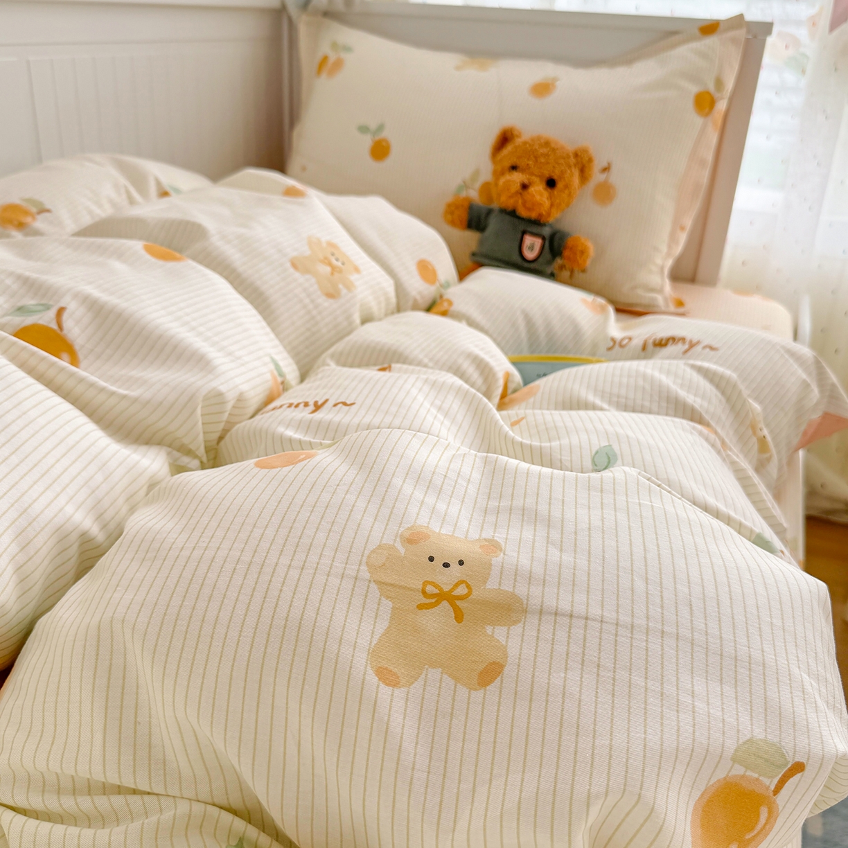 91家纺网 家纺一手货源 找家纺 尚帛 2026新款全棉品质喷气印花爆款四件套 多规格套件 单品系列-四件套学生款 欢乐碰碰熊