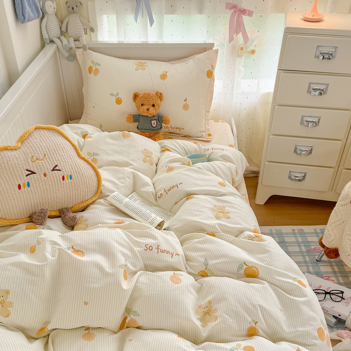 91家纺网 家纺一手货源 找家纺 尚帛 2026新款全棉品质喷气印花爆款四件套 多规格套件 单品系列-四件套学生款 欢乐碰碰熊