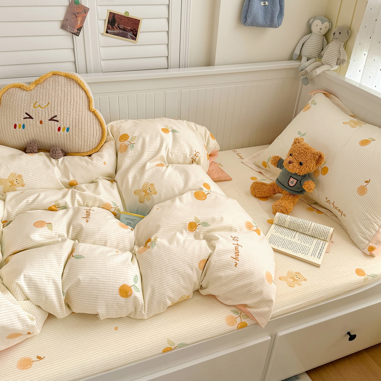 91家纺网 家纺一手货源 找家纺 尚帛 2026新款全棉品质喷气印花爆款四件套 多规格套件 单品系列-四件套学生款 欢乐碰碰熊