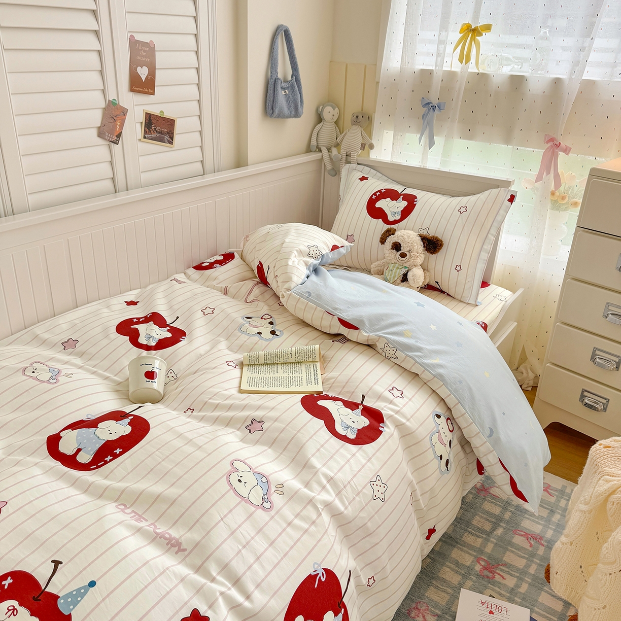 尚帛 2026新款全棉品质喷气印花爆款四件套 多规格套件 单品系列-四件套学生款 派对柯基