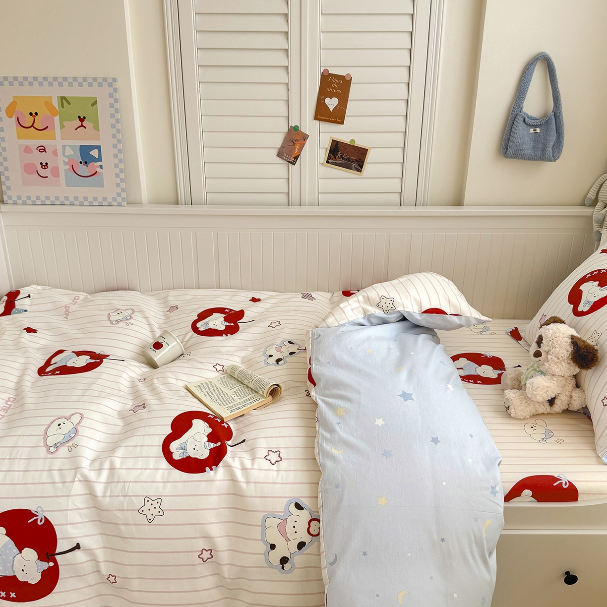 91家纺网 家纺一手货源 找家纺 尚帛 2026新款全棉品质喷气印花爆款四件套 多规格套件 单品系列-四件套学生款 派对柯基