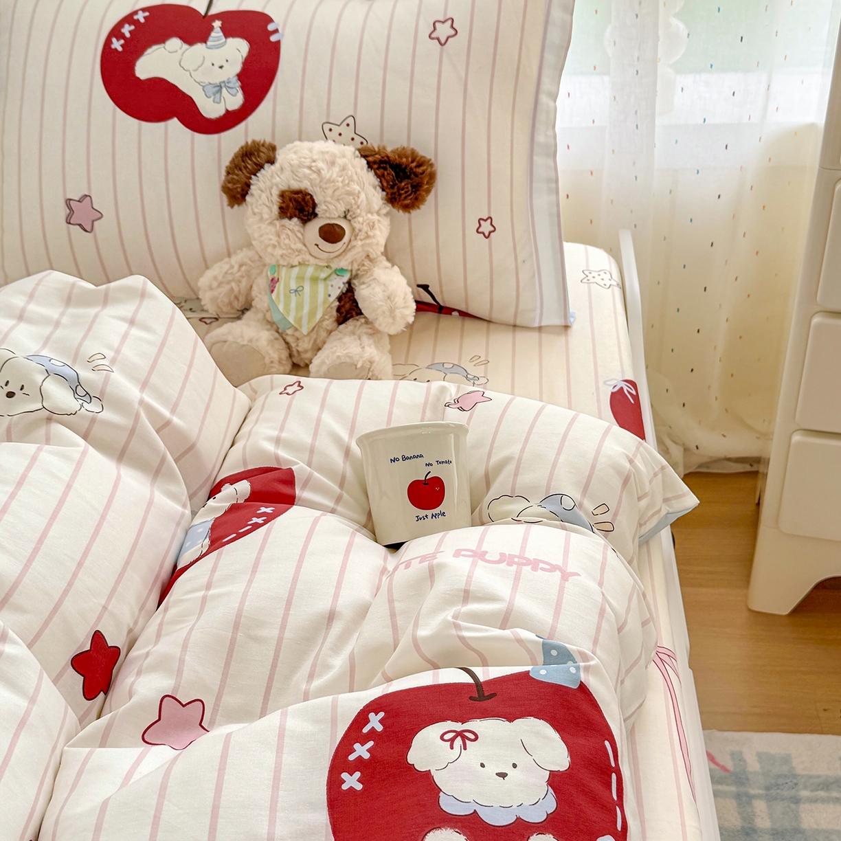 91家纺网 家纺一手货源 找家纺 尚帛 2026新款全棉品质喷气印花爆款四件套 多规格套件 单品系列-四件套学生款 派对柯基