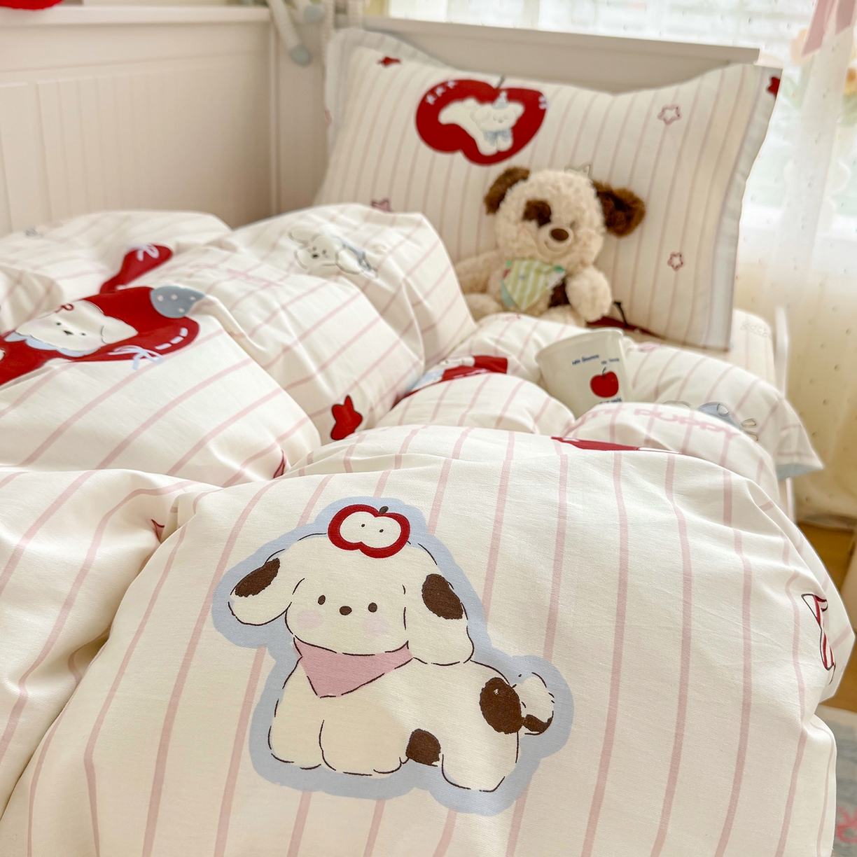 91家纺网 家纺一手货源 找家纺 尚帛 2026新款全棉品质喷气印花爆款四件套 多规格套件 单品系列-四件套学生款 派对柯基