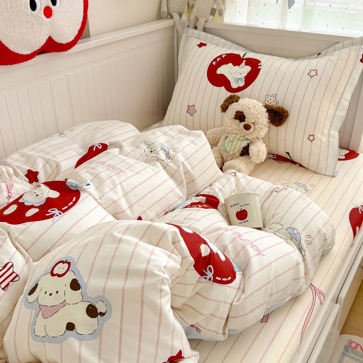 91家纺网 家纺一手货源 找家纺 尚帛 2026新款全棉品质喷气印花爆款四件套 多规格套件 单品系列-四件套学生款 派对柯基