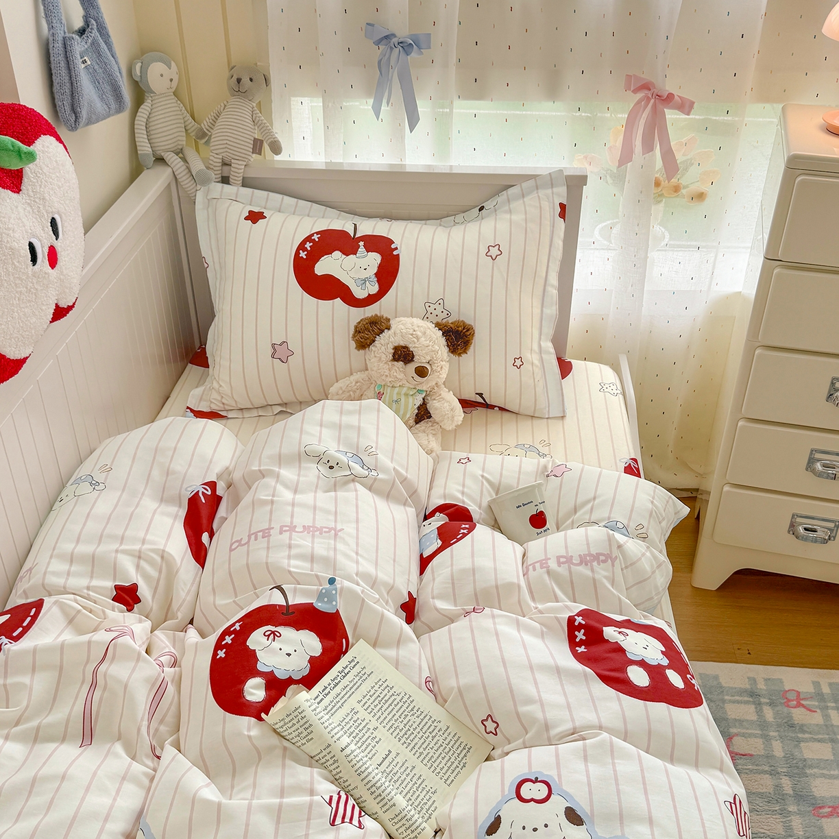 91家纺网 家纺一手货源 找家纺 尚帛 2026新款全棉品质喷气印花爆款四件套 多规格套件 单品系列-四件套学生款 派对柯基