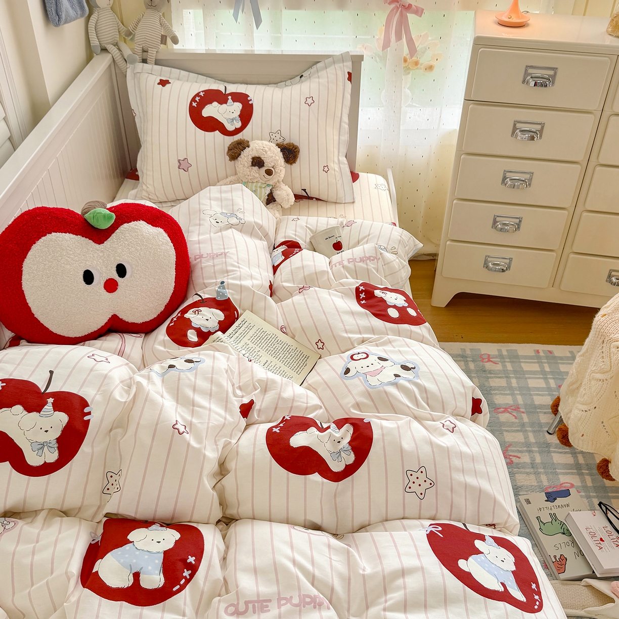 91家纺网 家纺一手货源 找家纺 尚帛 2026新款全棉品质喷气印花爆款四件套 多规格套件 单品系列-四件套学生款 派对柯基