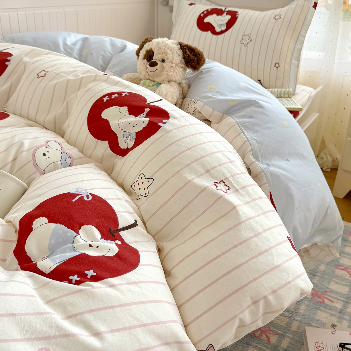 91家纺网 家纺一手货源 找家纺 尚帛 2026新款全棉品质喷气印花爆款四件套 多规格套件 单品系列-四件套学生款 派对柯基