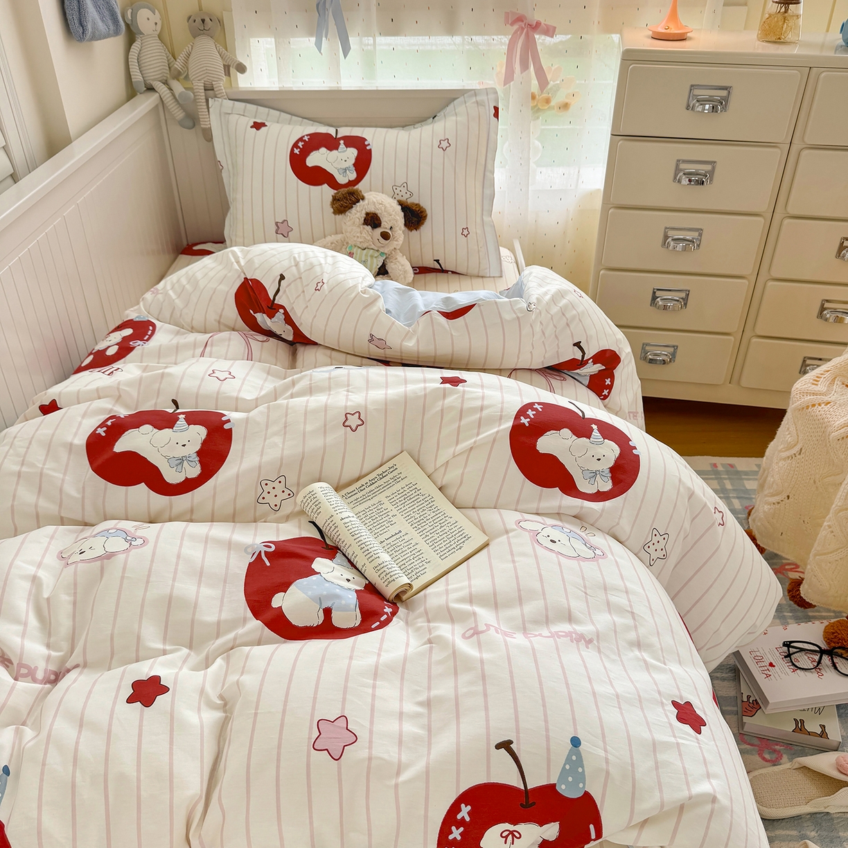 91家纺网 家纺一手货源 找家纺 尚帛 2026新款全棉品质喷气印花爆款四件套 多规格套件 单品系列-四件套学生款 派对柯基