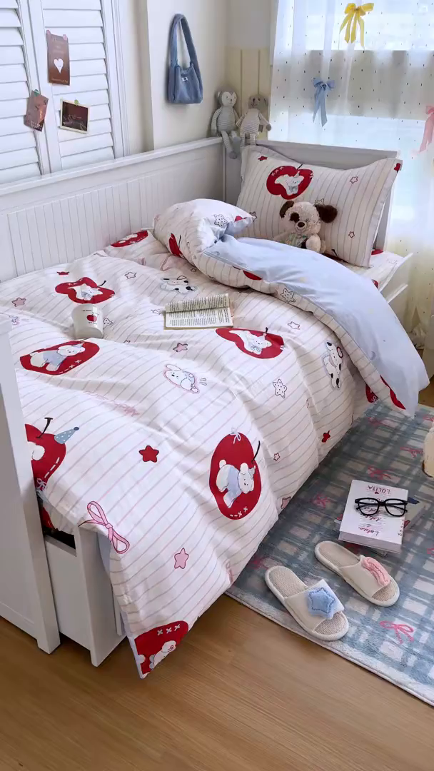 91家纺网 家纺一手货源 找家纺 尚帛 2026新款全棉品质喷气印花爆款四件套 多规格套件 单品系列-四件套学生款 派对柯基