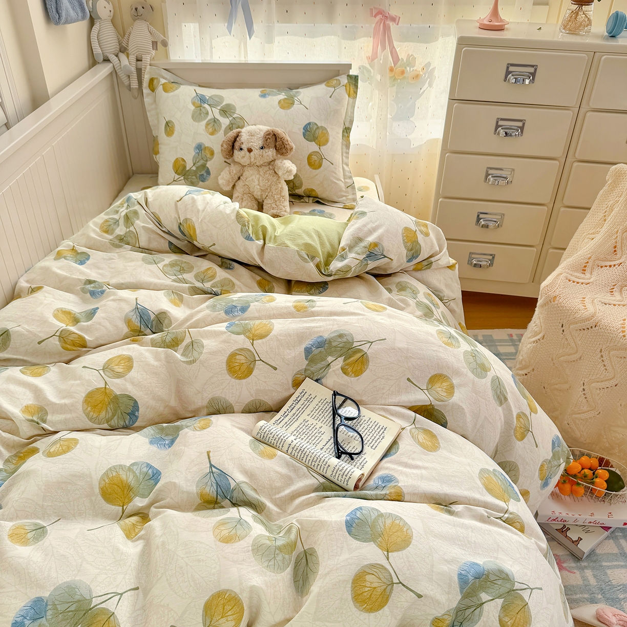 91家纺网 家纺一手货源 找家纺 尚帛 2026新款全棉品质喷气印花爆款四件套 多规格套件 单品系列-四件套学生款 秋飘铃