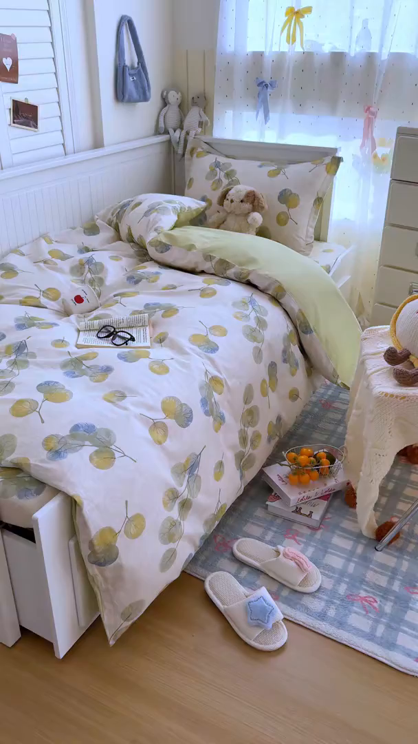 91家纺网 家纺一手货源 找家纺 尚帛 2026新款全棉品质喷气印花爆款四件套 多规格套件 单品系列-四件套学生款 秋飘铃