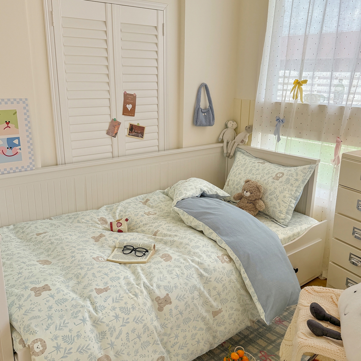 91家纺网 家纺一手货源 找家纺 尚帛 2026新款全棉品质喷气印花爆款四件套 多规格套件 单品系列-四件套学生款 森林小镇-兰