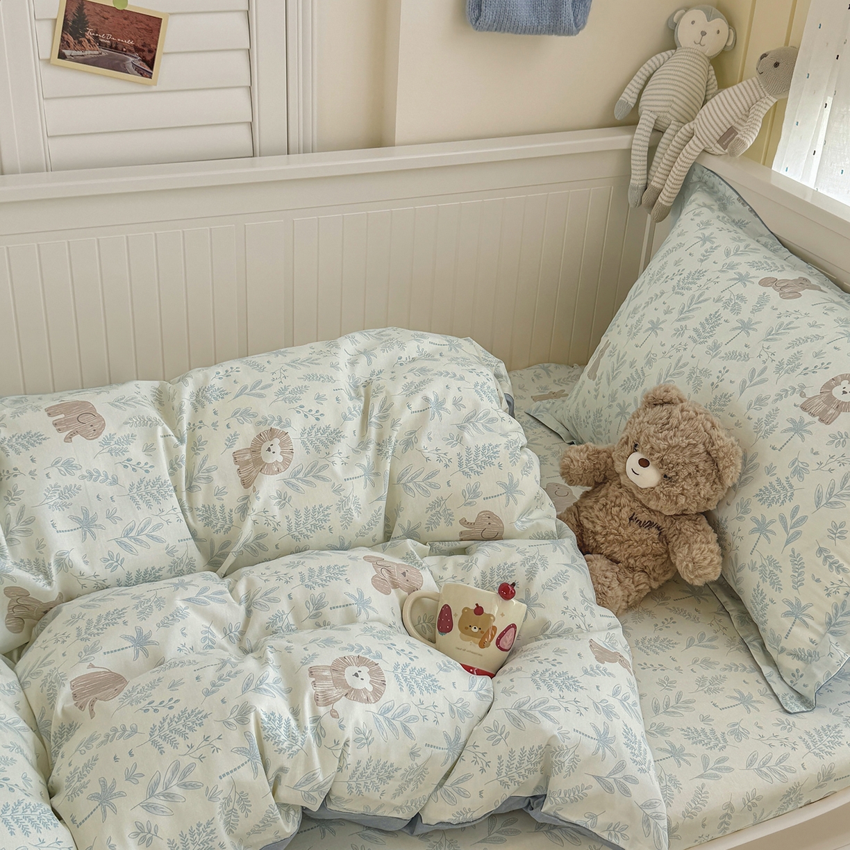 91家纺网 家纺一手货源 找家纺 尚帛 2026新款全棉品质喷气印花爆款四件套 多规格套件 单品系列-四件套学生款 森林小镇-兰