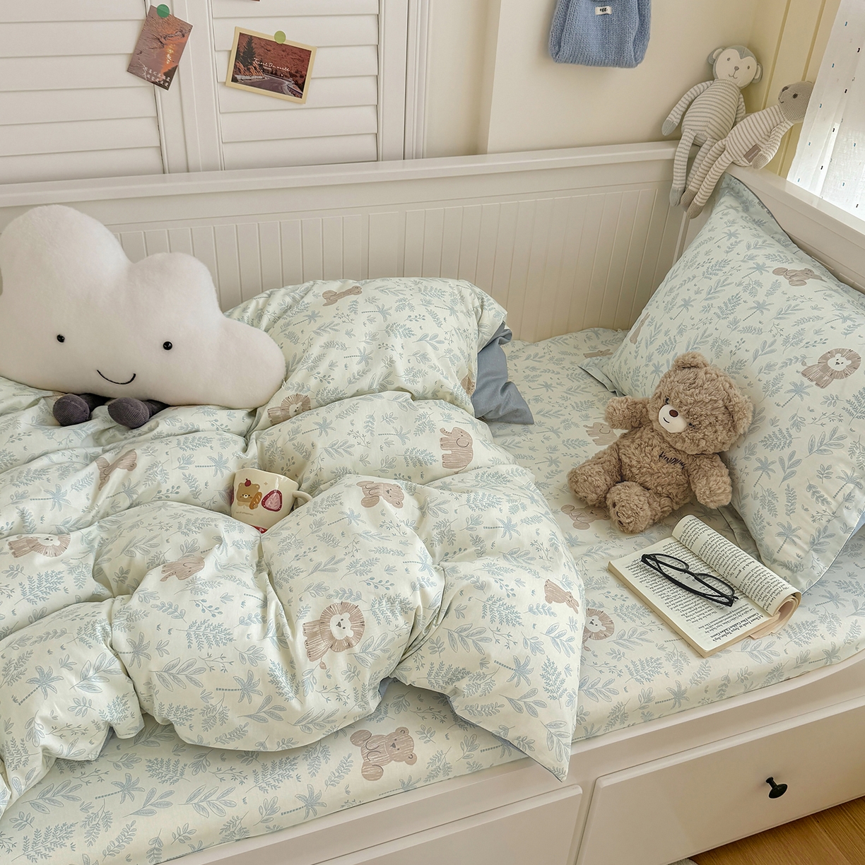 91家纺网 家纺一手货源 找家纺 尚帛 2026新款全棉品质喷气印花爆款四件套 多规格套件 单品系列-四件套学生款 森林小镇-兰