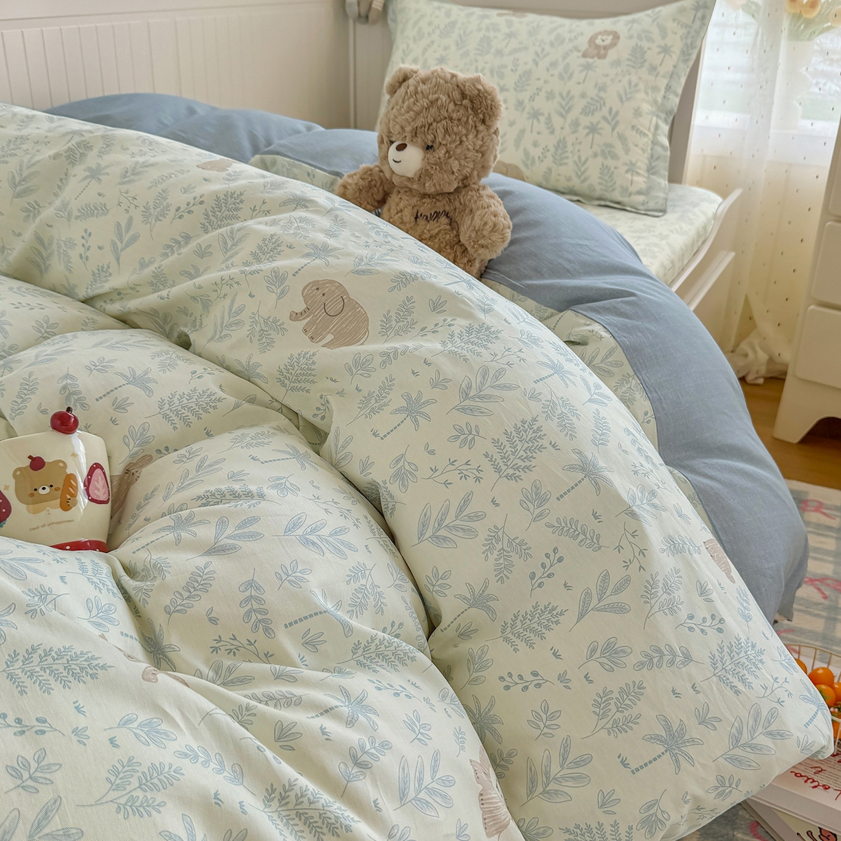 91家纺网 家纺一手货源 找家纺 尚帛 2026新款全棉品质喷气印花爆款四件套 多规格套件 单品系列-四件套学生款 森林小镇-兰