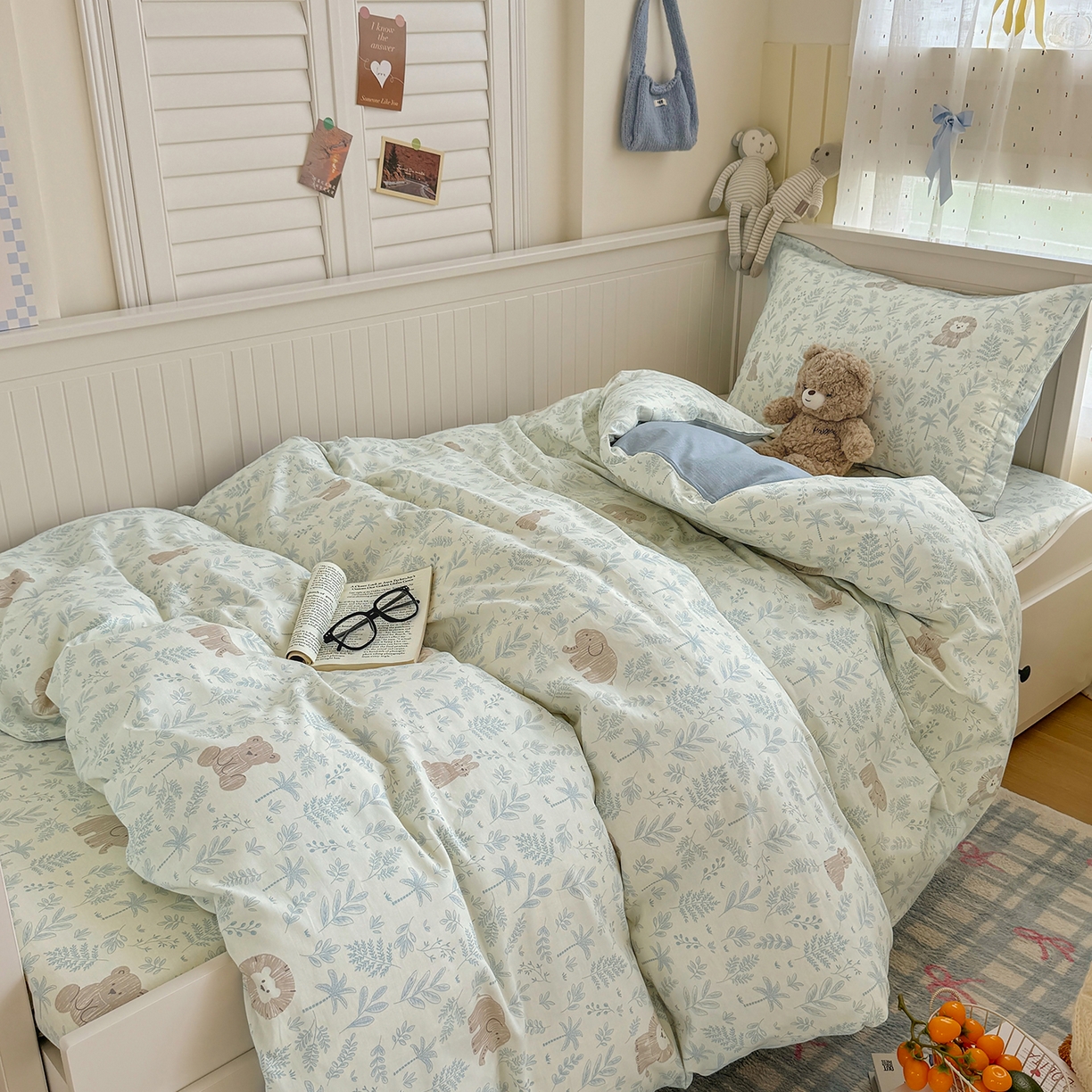 91家纺网 家纺一手货源 找家纺 尚帛 2026新款全棉品质喷气印花爆款四件套 多规格套件 单品系列-四件套学生款 森林小镇-兰