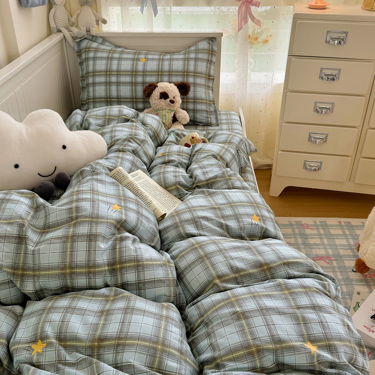 91家纺网 家纺一手货源 找家纺 尚帛 2026新款全棉品质喷气印花爆款四件套 多规格套件 单品系列-四件套学生款 闪耀的星