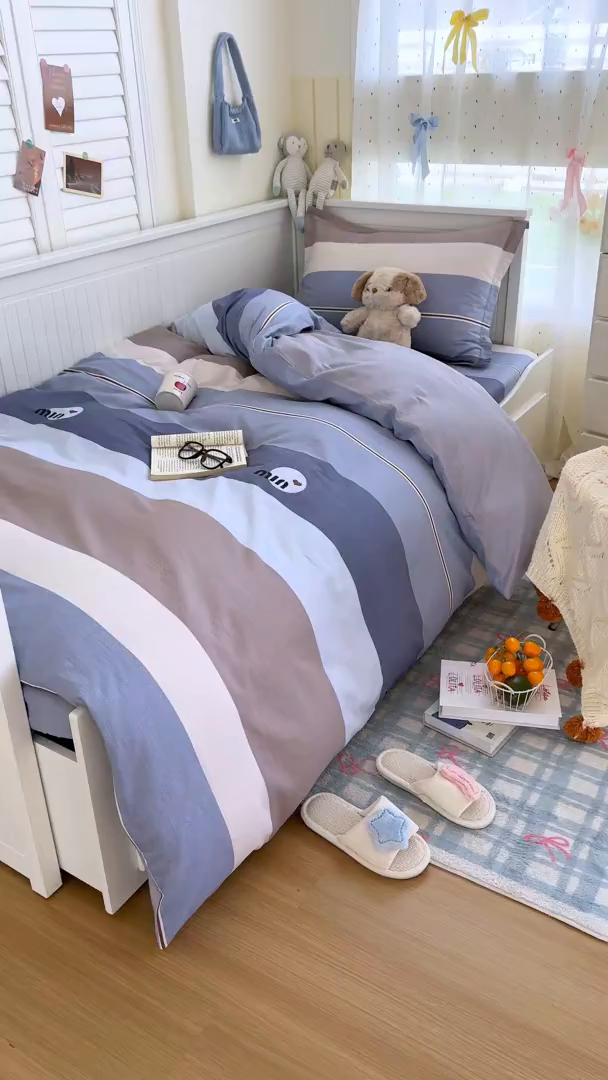 91家纺网 家纺一手货源 找家纺 尚帛 2026新款全棉品质喷气印花爆款四件套 多规格套件 单品系列-四件套学生款 时尚慕斯