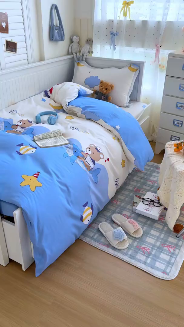 91家纺网 家纺一手货源 找家纺 尚帛 2026新款全棉品质喷气印花爆款四件套 多规格套件 单品系列-四件套学生款 水上乐园