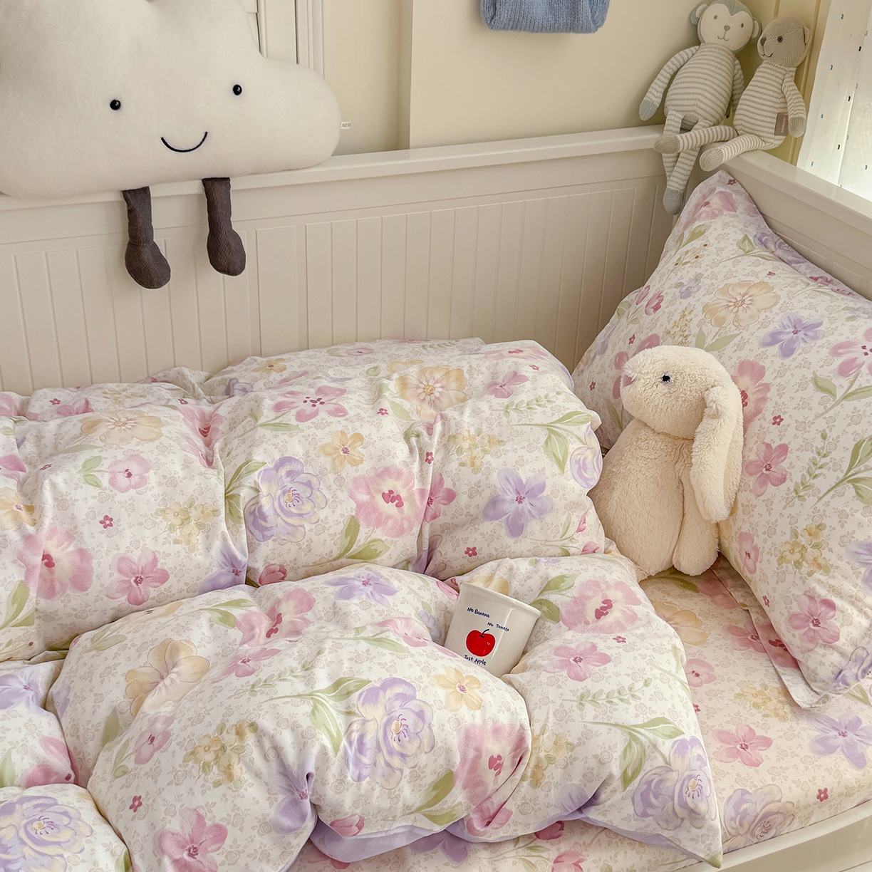 91家纺网 家纺一手货源 找家纺 尚帛 2026新款全棉品质喷气印花爆款四件套 多规格套件 单品系列-四件套学生款 甜心花朵