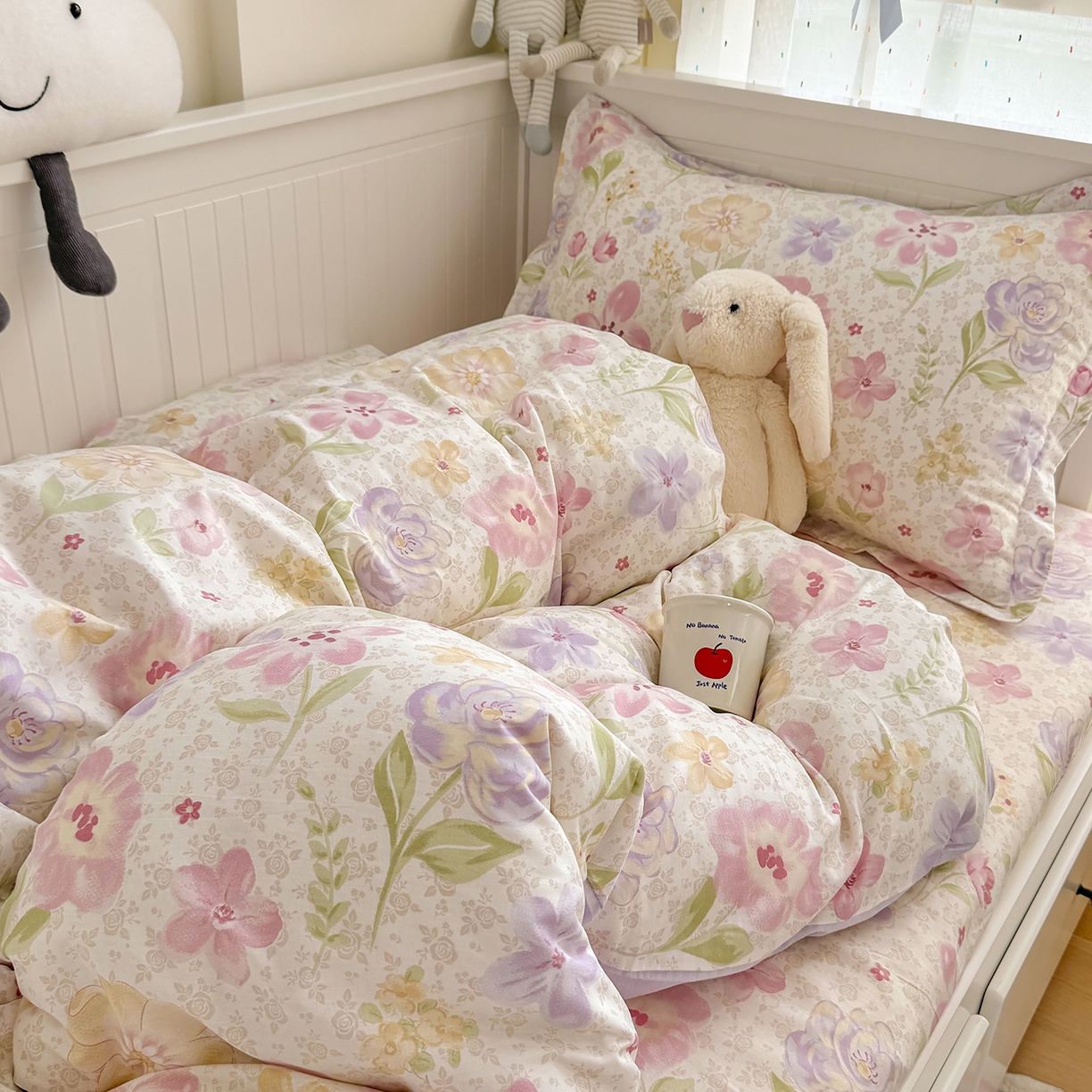 91家纺网 家纺一手货源 找家纺 尚帛 2026新款全棉品质喷气印花爆款四件套 多规格套件 单品系列-四件套学生款 甜心花朵