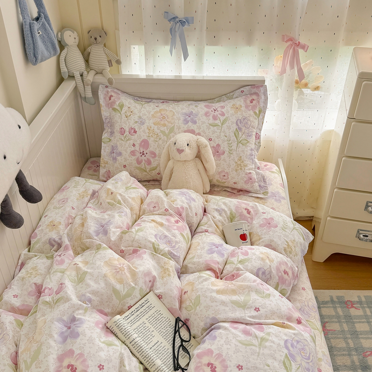 91家纺网 家纺一手货源 找家纺 尚帛 2026新款全棉品质喷气印花爆款四件套 多规格套件 单品系列-四件套学生款 甜心花朵