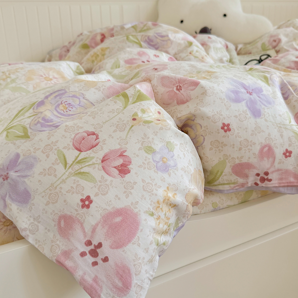 91家纺网 家纺一手货源 找家纺 尚帛 2026新款全棉品质喷气印花爆款四件套 多规格套件 单品系列-四件套学生款 甜心花朵