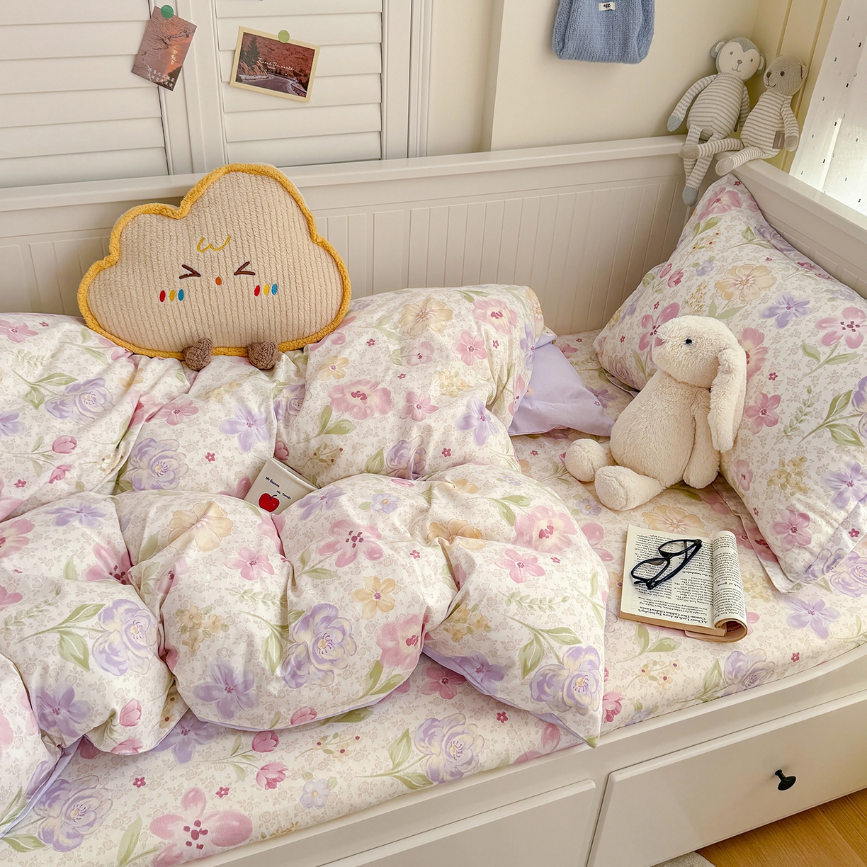 91家纺网 家纺一手货源 找家纺 尚帛 2026新款全棉品质喷气印花爆款四件套 多规格套件 单品系列-四件套学生款 甜心花朵