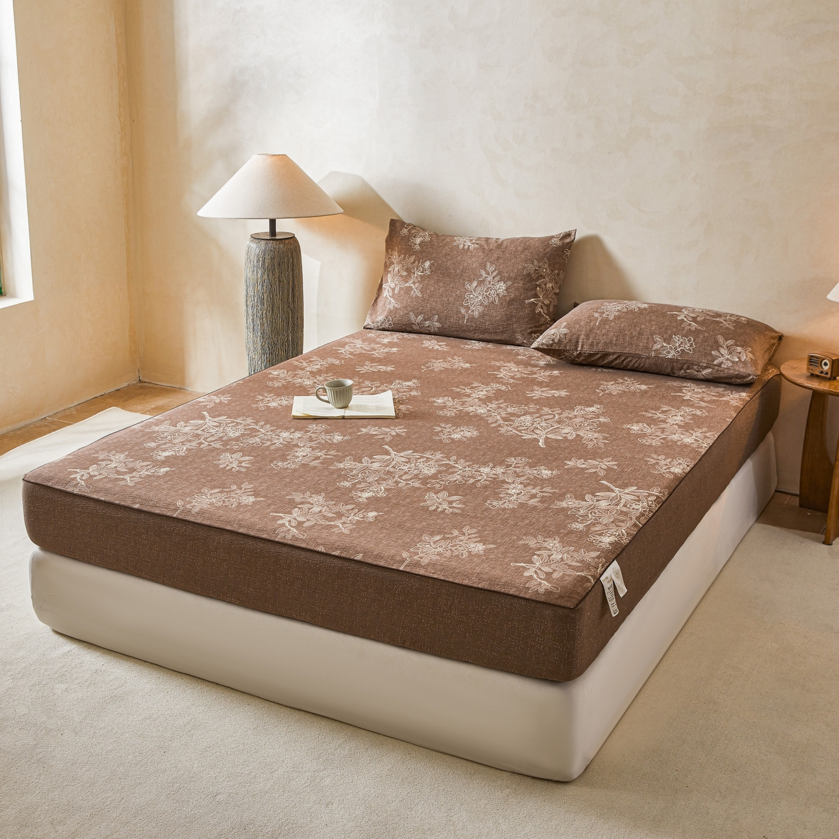 91家纺网 家纺一手货源 找家纺 笠裙家纺 2026新款云感水洗棉印花单床笠床笠单件 乌木花园