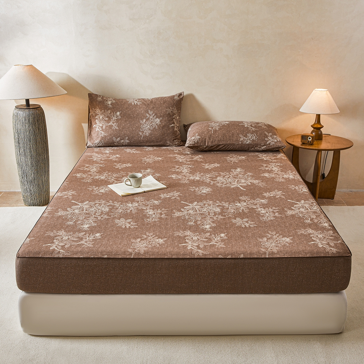 91家纺网 家纺一手货源 找家纺 笠裙家纺 2026新款云感水洗棉印花单床笠床笠单件 乌木花园