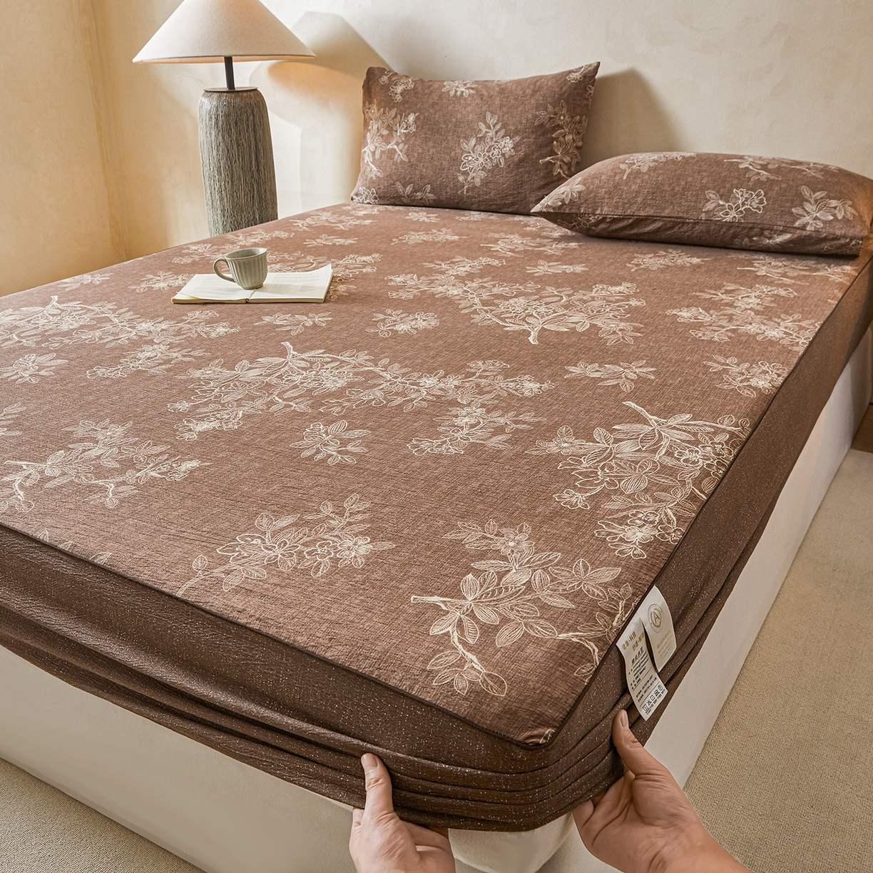 笠裙家纺 2026新款云感水洗棉印花单床笠床笠单件 乌木花园