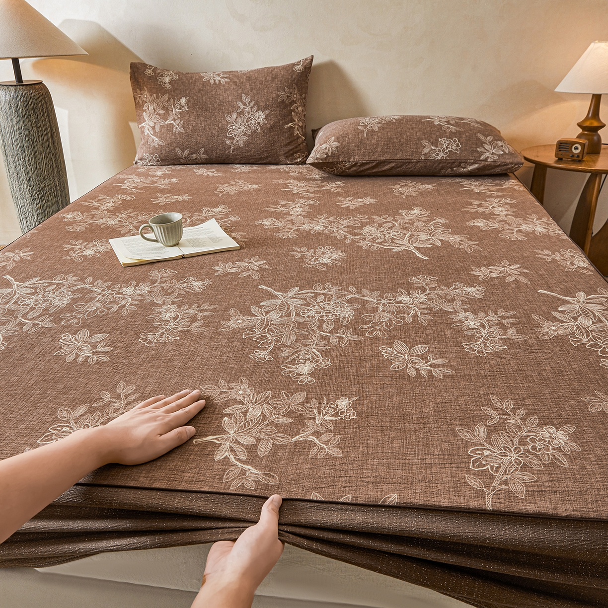 91家纺网 家纺一手货源 找家纺 笠裙家纺 2026新款云感水洗棉印花单床笠床笠单件 乌木花园