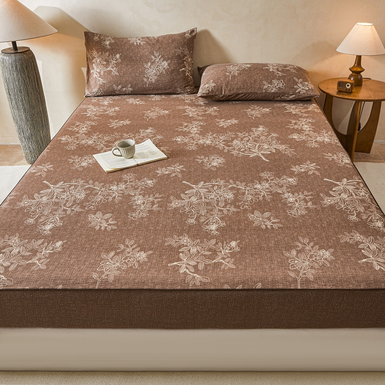 91家纺网 家纺一手货源 找家纺 笠裙家纺 2026新款云感水洗棉印花单床笠床笠单件 乌木花园