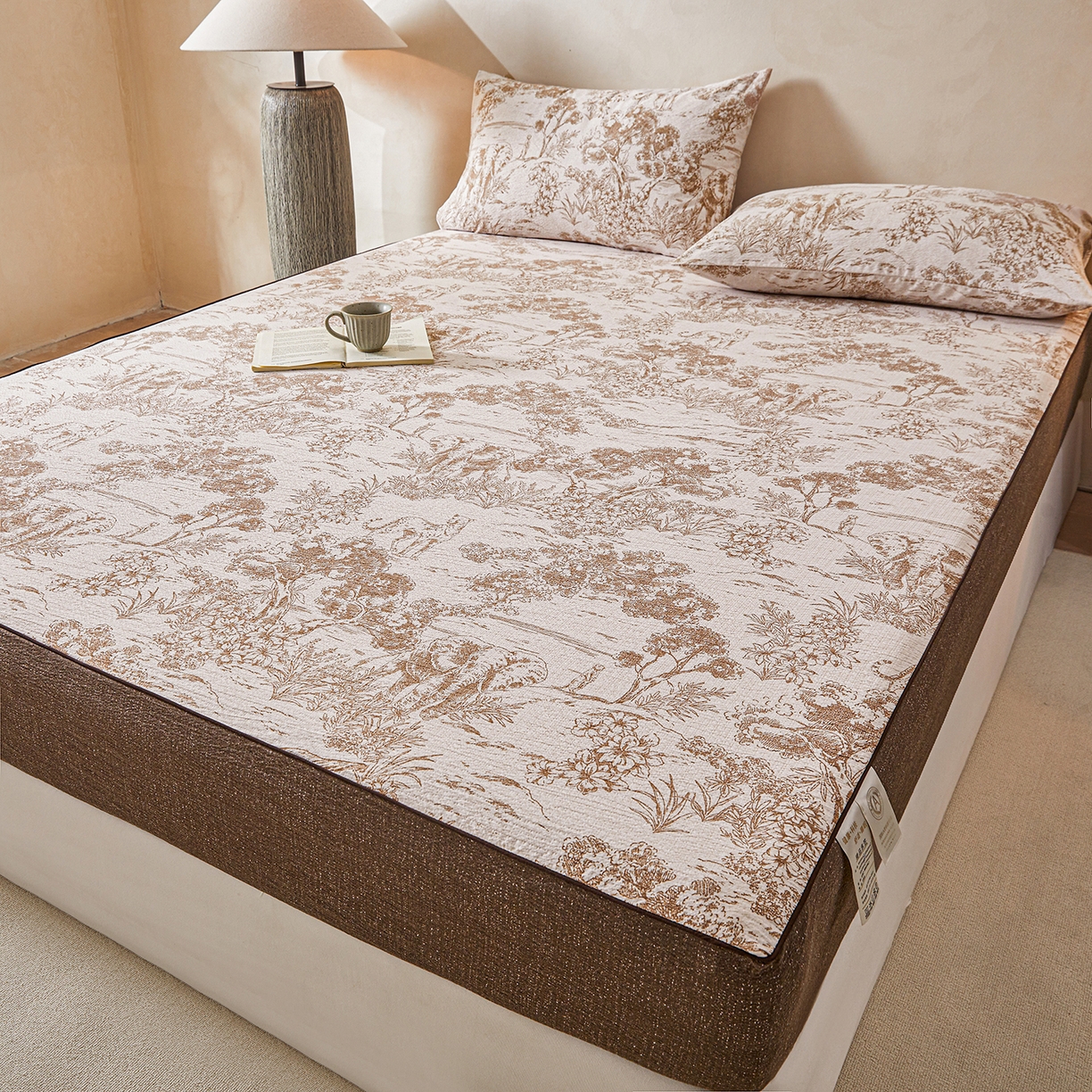 91家纺网 家纺一手货源 找家纺 笠裙家纺 2026新款云感水洗棉印花单床笠床笠单件 茶巷