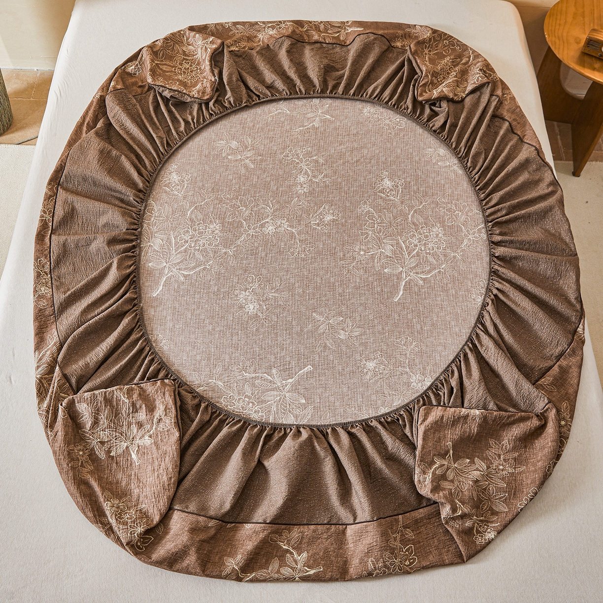 91家纺网 家纺一手货源 找家纺 笠裙家纺 2026新款云感水洗棉印花单床笠床笠单件 乌木花园