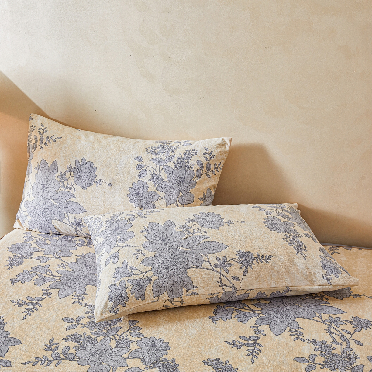 91家纺网 家纺一手货源 找家纺 笠裙家纺 2026新款云感水洗棉印花单床笠床笠单件 兰亭序-米白